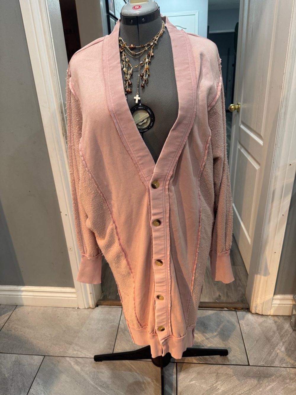 We The Free Dusty Pink Oversized Button-Front Cardigan